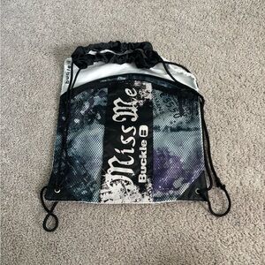 Y2K Miss Me black and white drawstring bag with zippered front